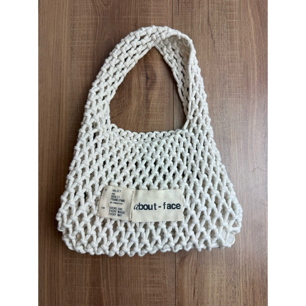 About Face Boho Macrame Knit Bag Tote Purse Woven Crochet Net Beach